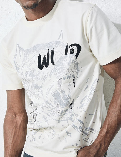 Bold multicolor T-shirt styled for eye catching streetwear look