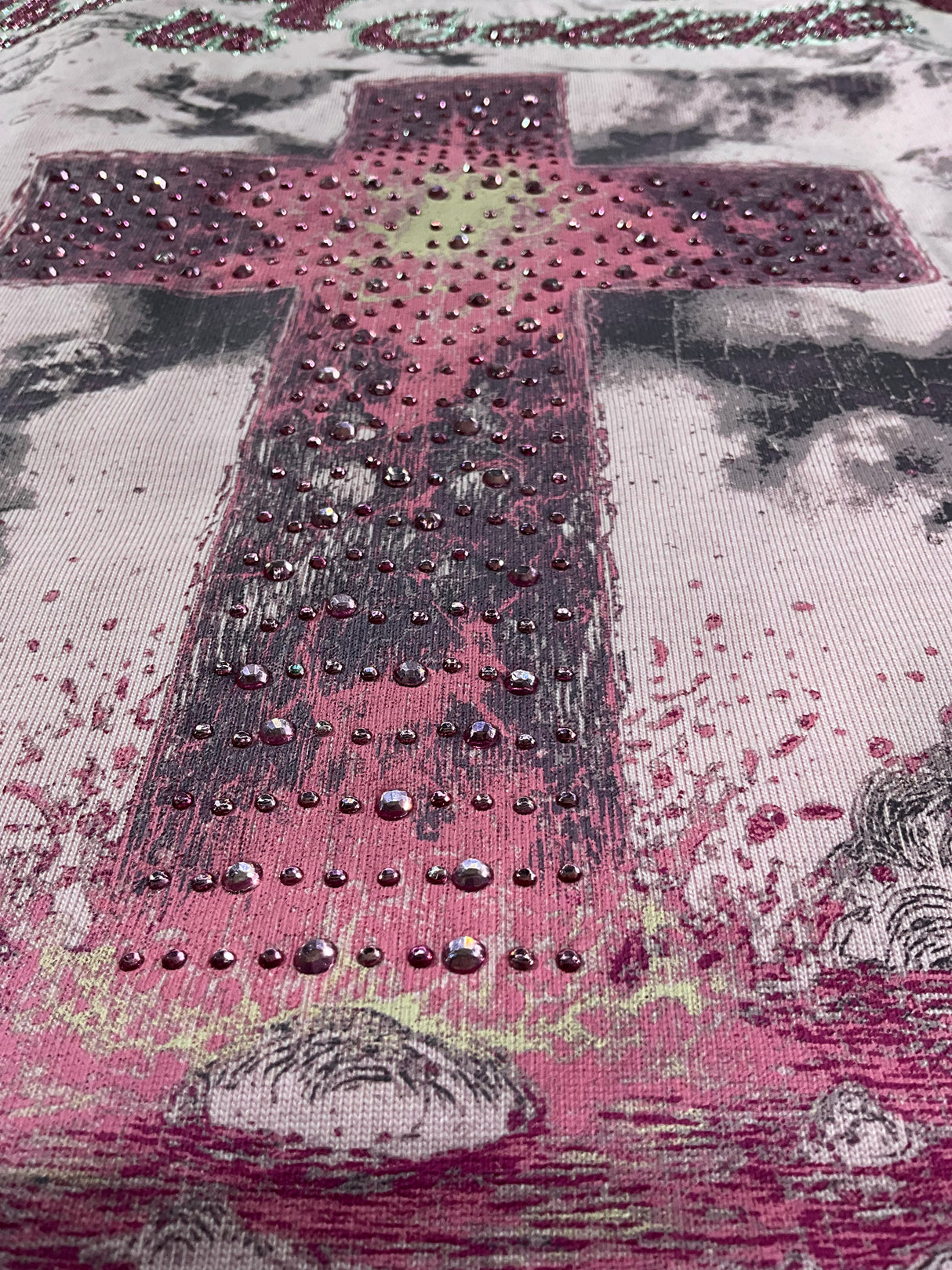 pink rhinestone t shirt born again graphic streetwear outfit