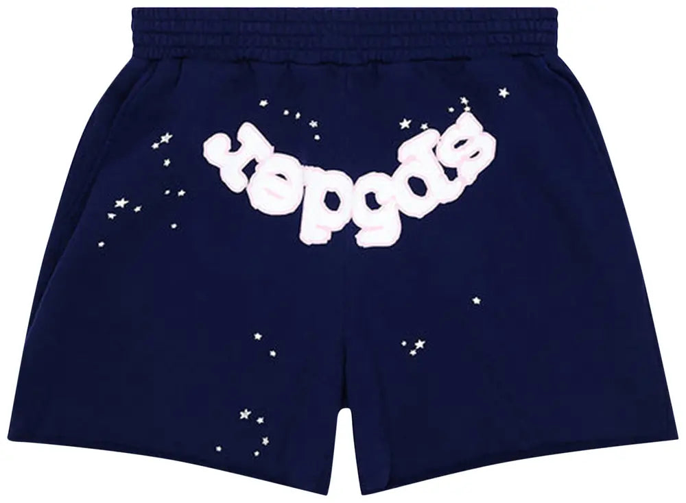 Streetwear outfit idea with bold web design sweat shorts