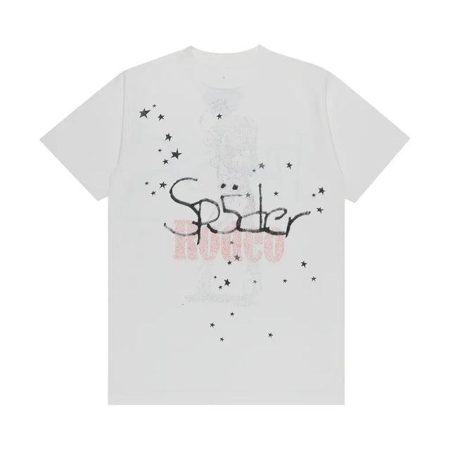 Streetwear outfit with white graphic T-shirt inspired by Travis style