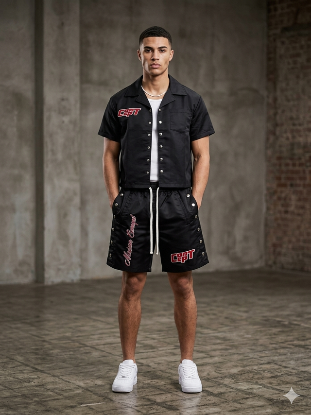 concept 11 studded short set black streetwear outfit