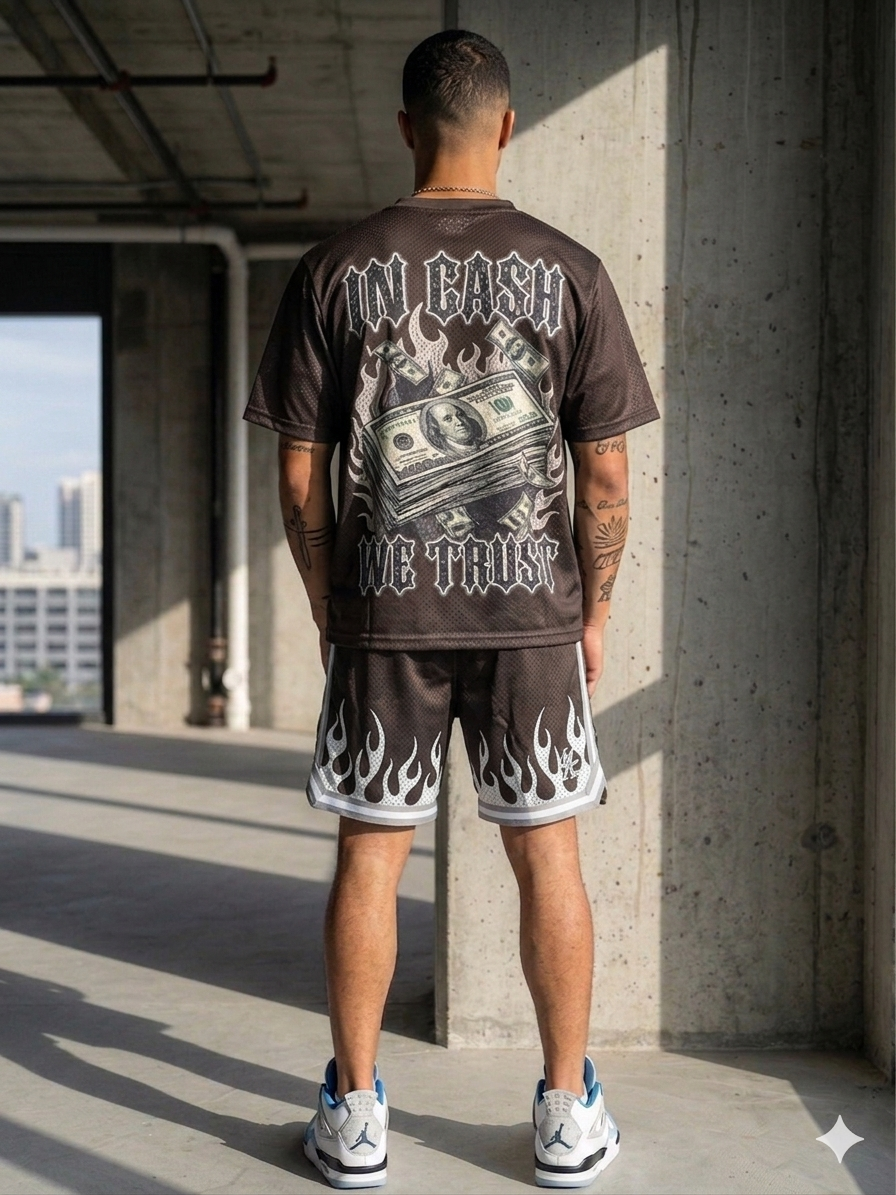 rhinestone drip mesh short set trust the process style