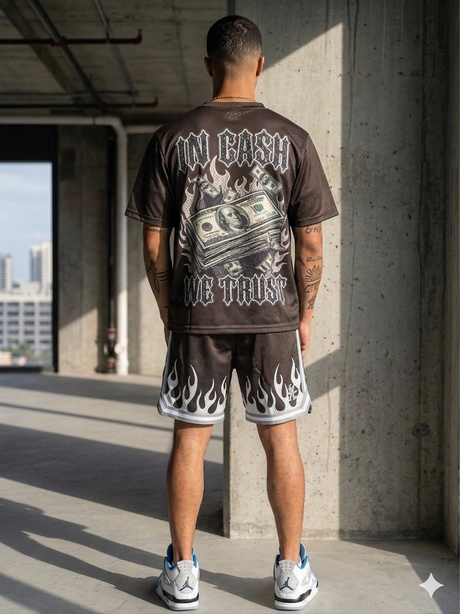 rhinestone drip mesh short set trust the process style