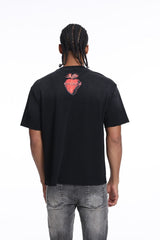 Edgy streetwear T-shirt with crystal design dark fashion look
