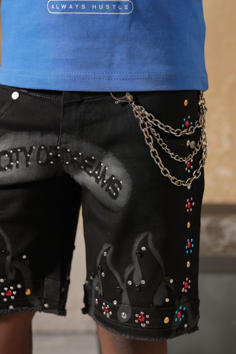 Elite Kids Dreams rhinestone chain baggy shorts multicolor detail view
