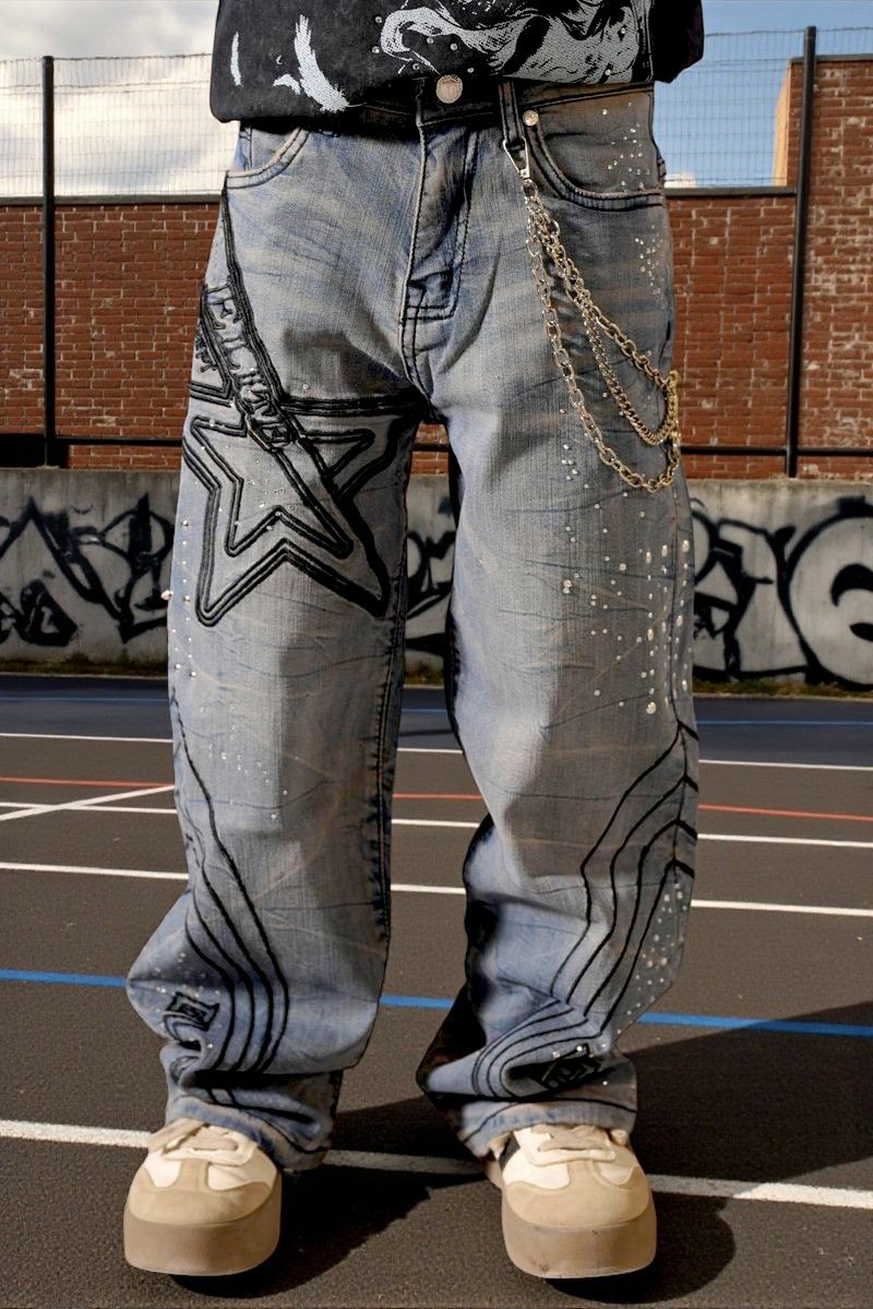 Elite Kids Elitestar rhinestone baggy jeans front view stylish kids streetwear