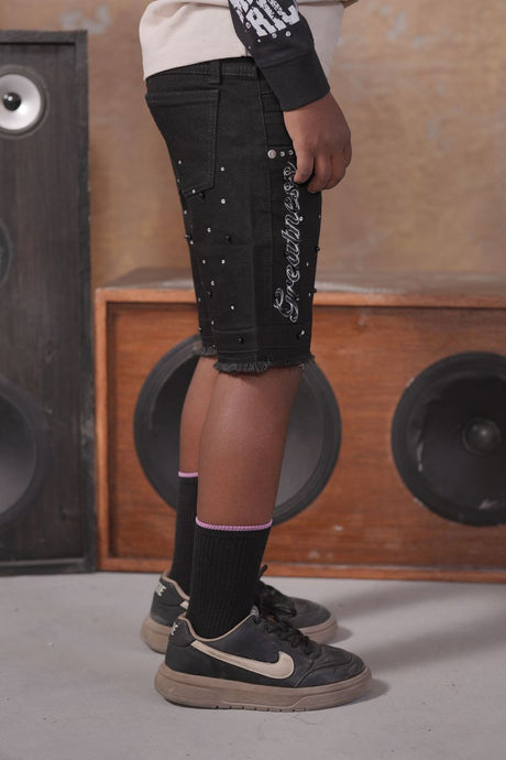 Elite Kids rhinestone chain baggy shorts back