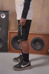 Elite Kids rhinestone chain baggy shorts detail view