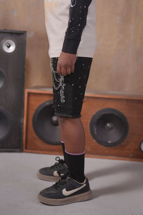 Elite Kids rhinestone chain baggy shorts detail view
