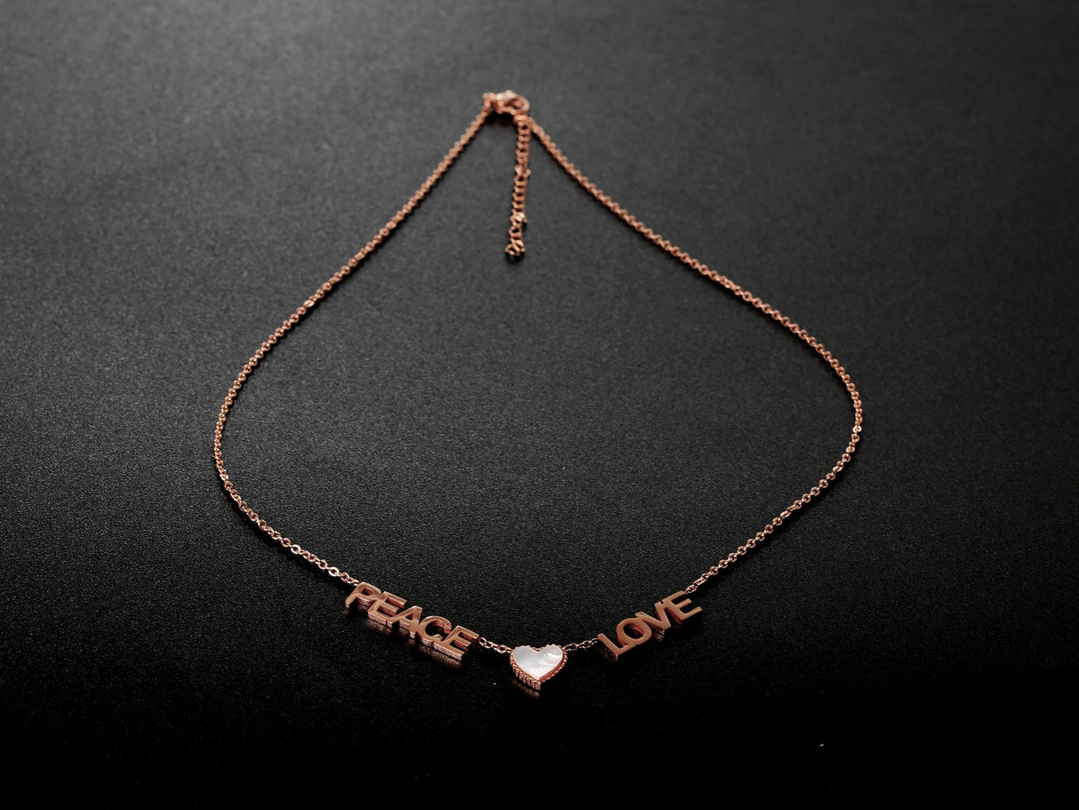 Peace, Love, And Mother Of Pearl Heart Necklace