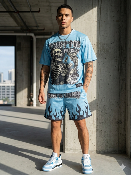 studded rhinestone mesh short set focus street fit