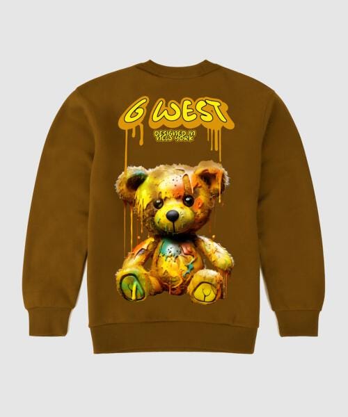 G West Drip Bear Fleece Crewneck With Invisible Zippers