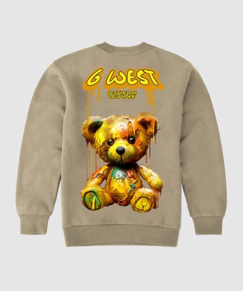 G West Drip Bear Fleece Crewneck With Invisible Zippers