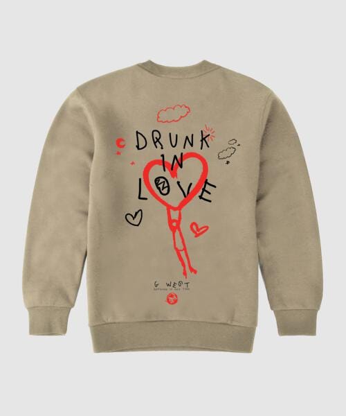 G West Drunk In Love Fleece Crewneck With Invisible Zippers