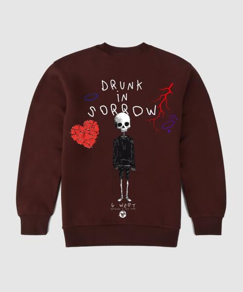G West Drunk On Sorrow Fleece Crewneck With Invisible Zippers