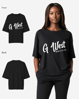 G West Womens Oversized Cursive Logo Black Tee