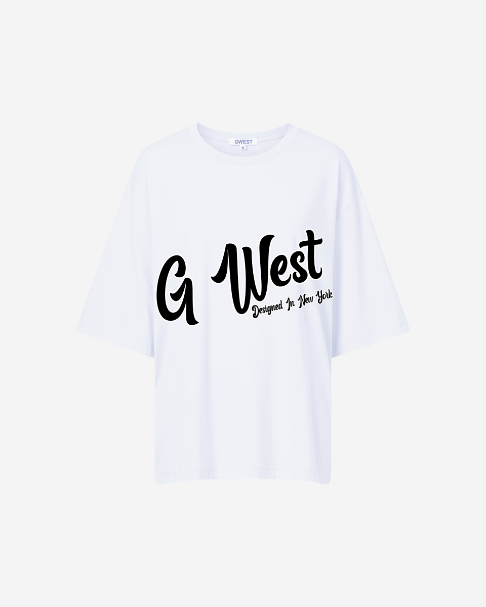 G West Womens Oversized Cursive Logo Black Tee