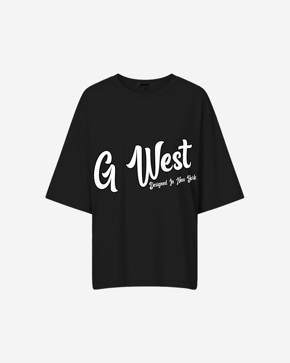 G West Womens Oversized Cursive Logo Black Tee
