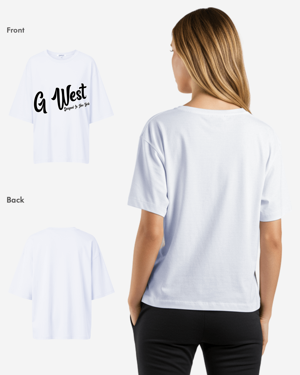 G West Womens Oversized Cursive Logo Black Tee