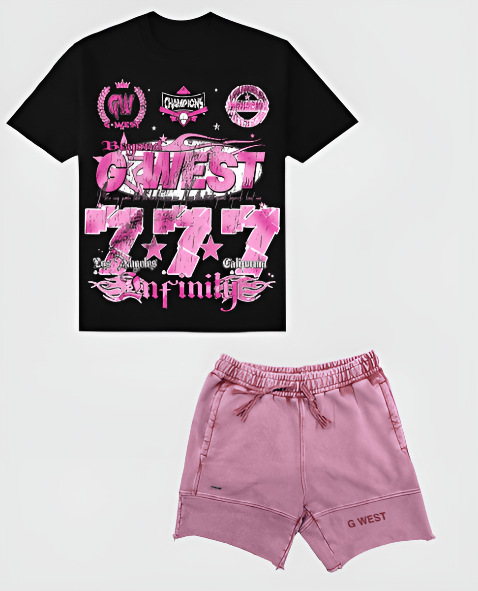 G West Rhinestone 777 Oversized Tee & Short Set