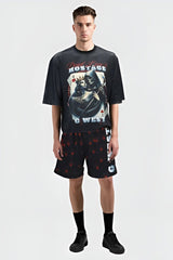 G WEST RHINSTONE HOSTAGAE 3/4 SLEEVES MESH SHORT SET