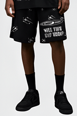 G WEST RHINSTONE NOT MY EARTH 3/4 SLEEVES MESH SHORT SET