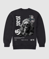 G West Smoke Skull Fleece Crewneck With Invisible Zippers
