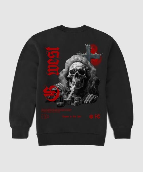 G West Smoke Skull Fleece Crewneck With Invisible Zippers