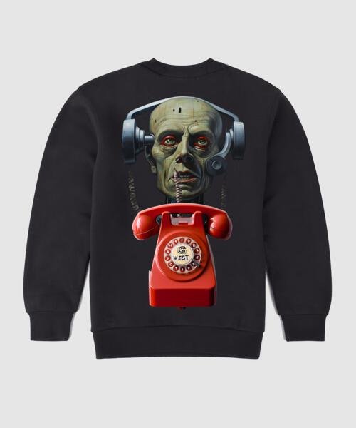 G West Telephone Head Fleece Crewneck With Invisible Zippers