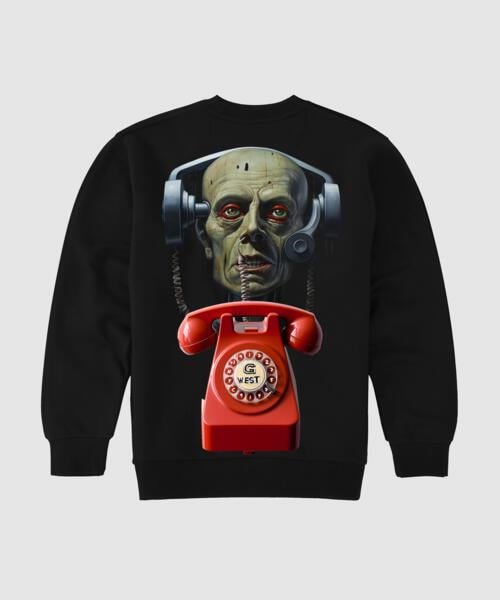G West Telephone Head Fleece Crewneck With Invisible Zippers