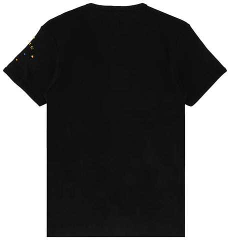 Casual outfit styled with a black graphic T-shirt