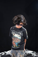 kids black oversized heavy t shirt hustle rhinestone street fit