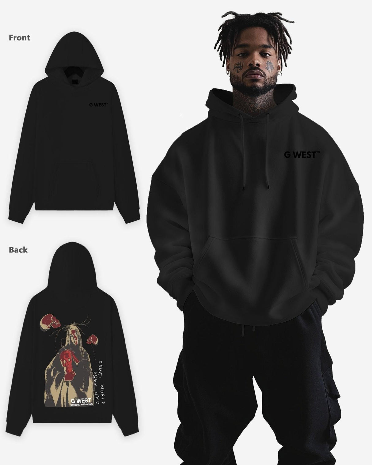 G West Red Skull Heavy Premium Oversized Hoodie