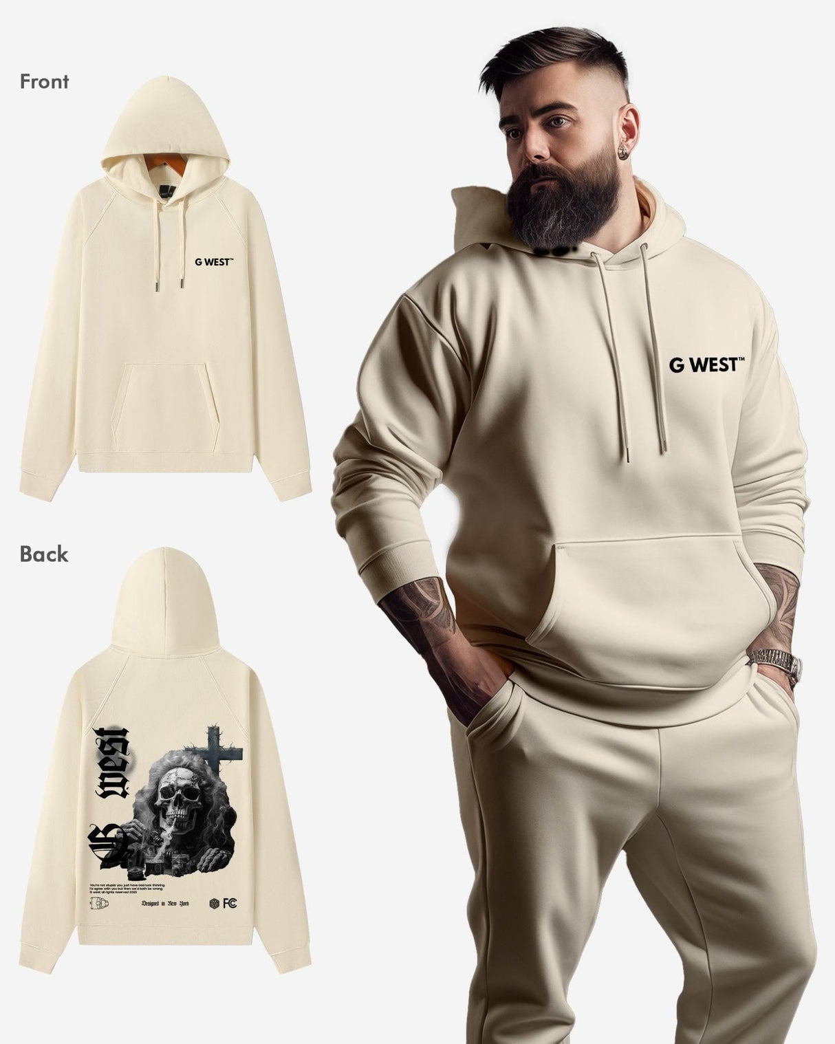 G West Smoke Skull Heavy Premium Hoodie