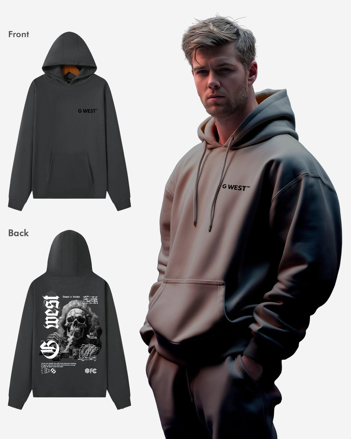 G West Smoke Skull Heavy Premium Hoodie