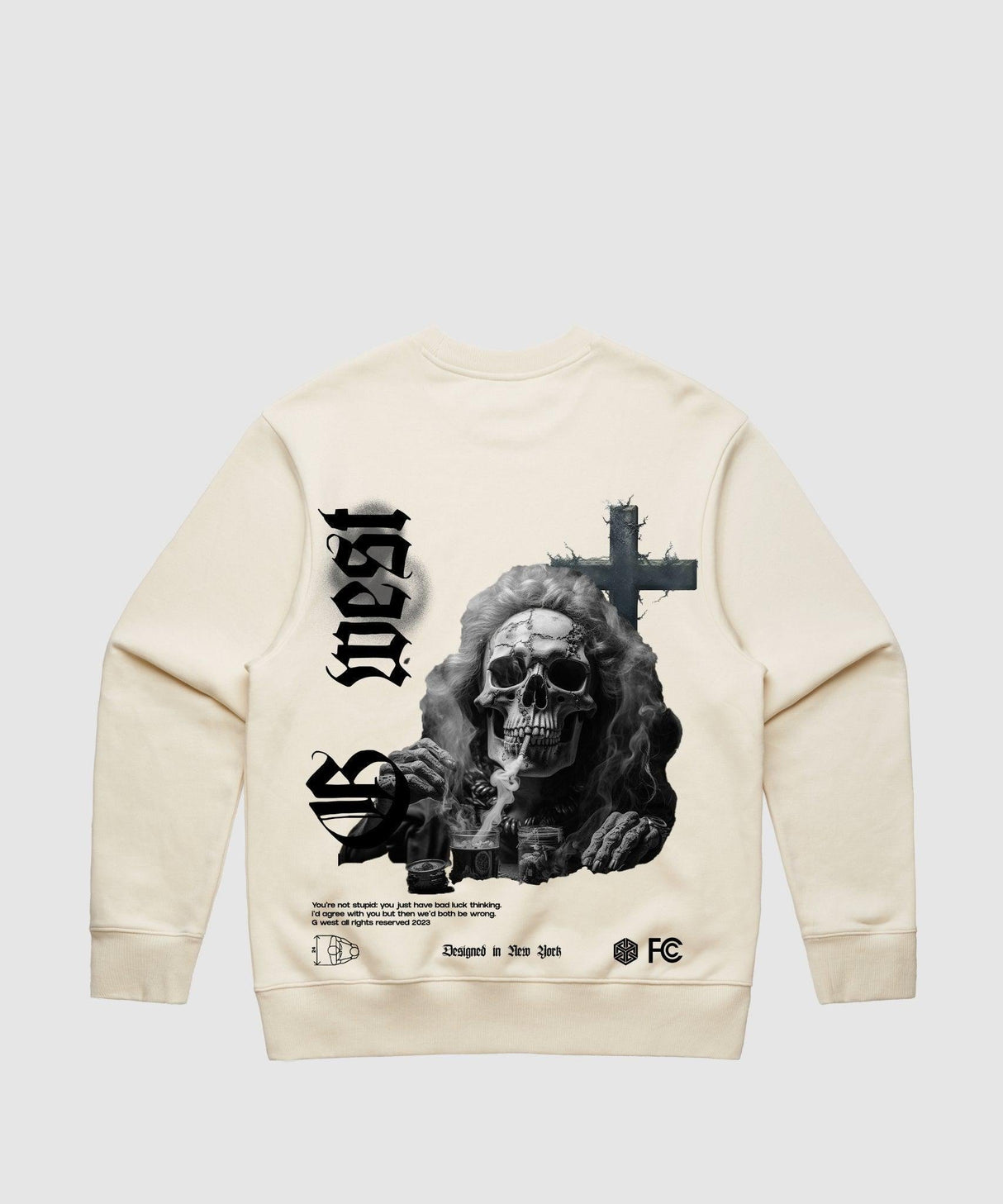 G West Smoke Skull Heavy Premium Crewneck