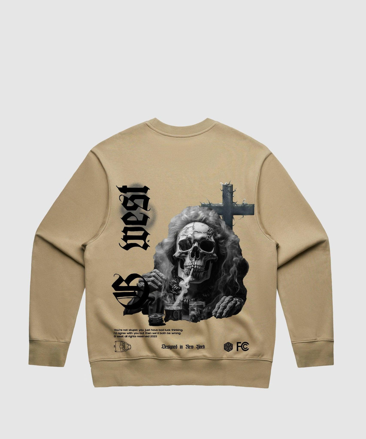G West Smoke Skull Heavy Premium Crewneck