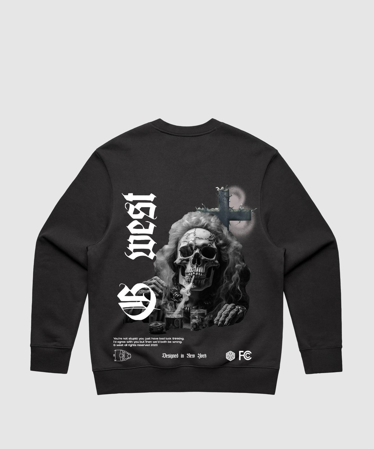 G West Smoke Skull Heavy Premium Crewneck