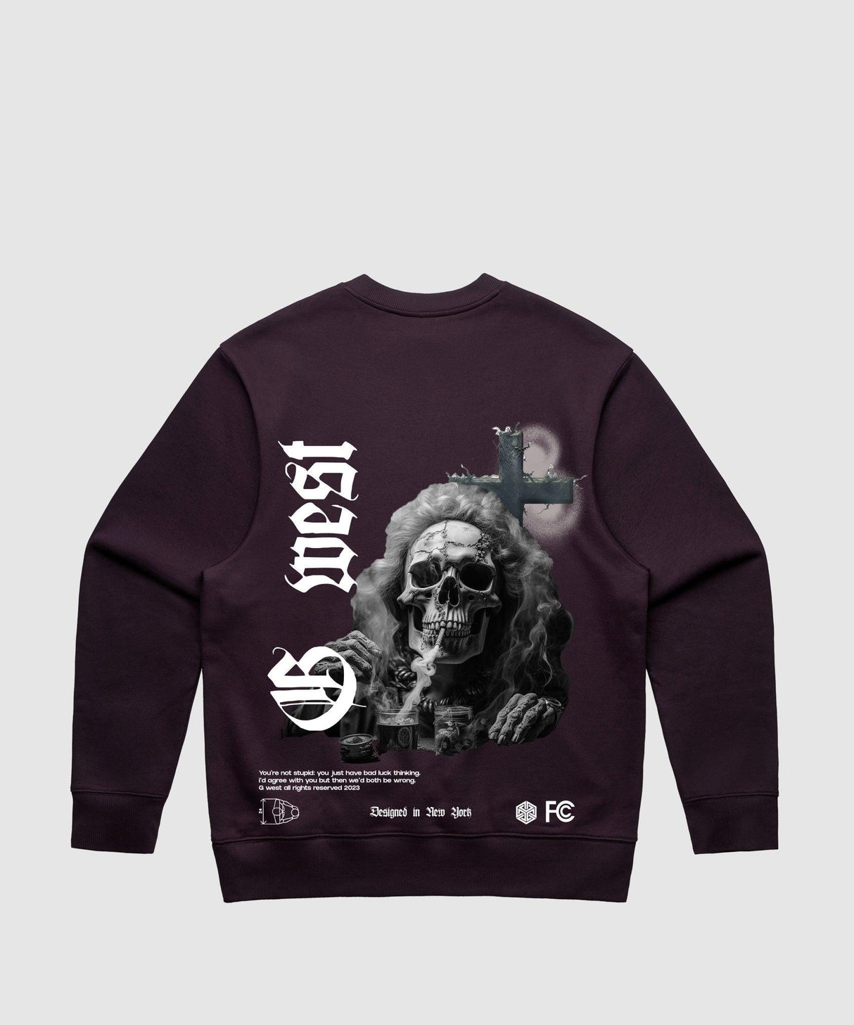 G West Smoke Skull Heavy Premium Crewneck