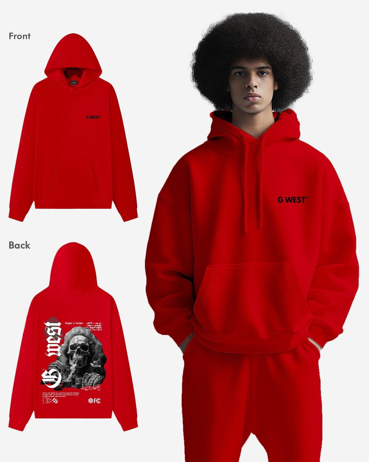 G West Smoke Skull Hoodie Mens Style : Gwhlhd9017 - 4 Colors