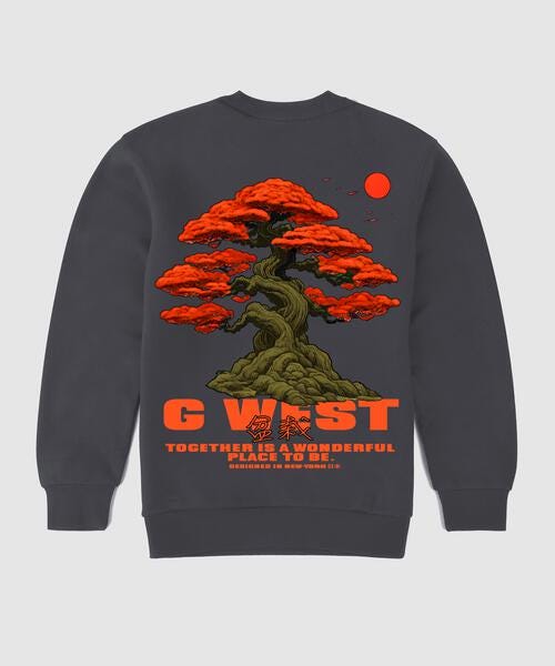 G West Bonsai Graphite Fleece Crewneck With Invisible Zippers