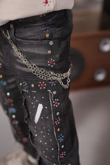 Kids embellished Mardi Gras baggy denim jeans stylish streetwear fit