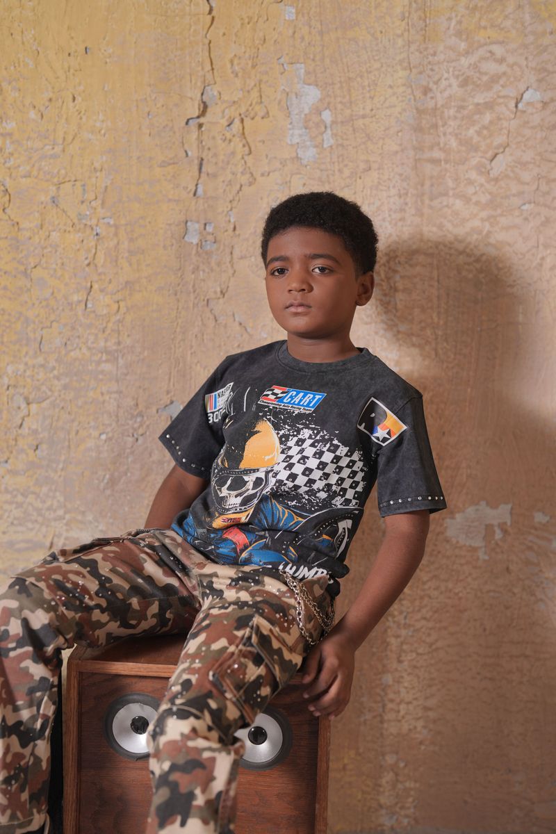 Kids rhinestone camo cargo jeans baggy fit for standout outfits