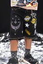 kids denim shorts rhinestone chain detail night sky design street style
