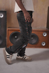 Kids streetwear baggy jeans with rhinestone detailing bold fashion look