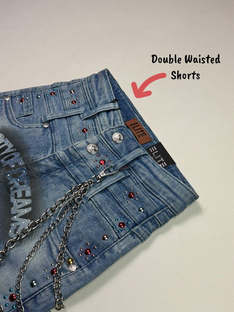 Kids urban streetwear baggy shorts chain style multicolor outfit