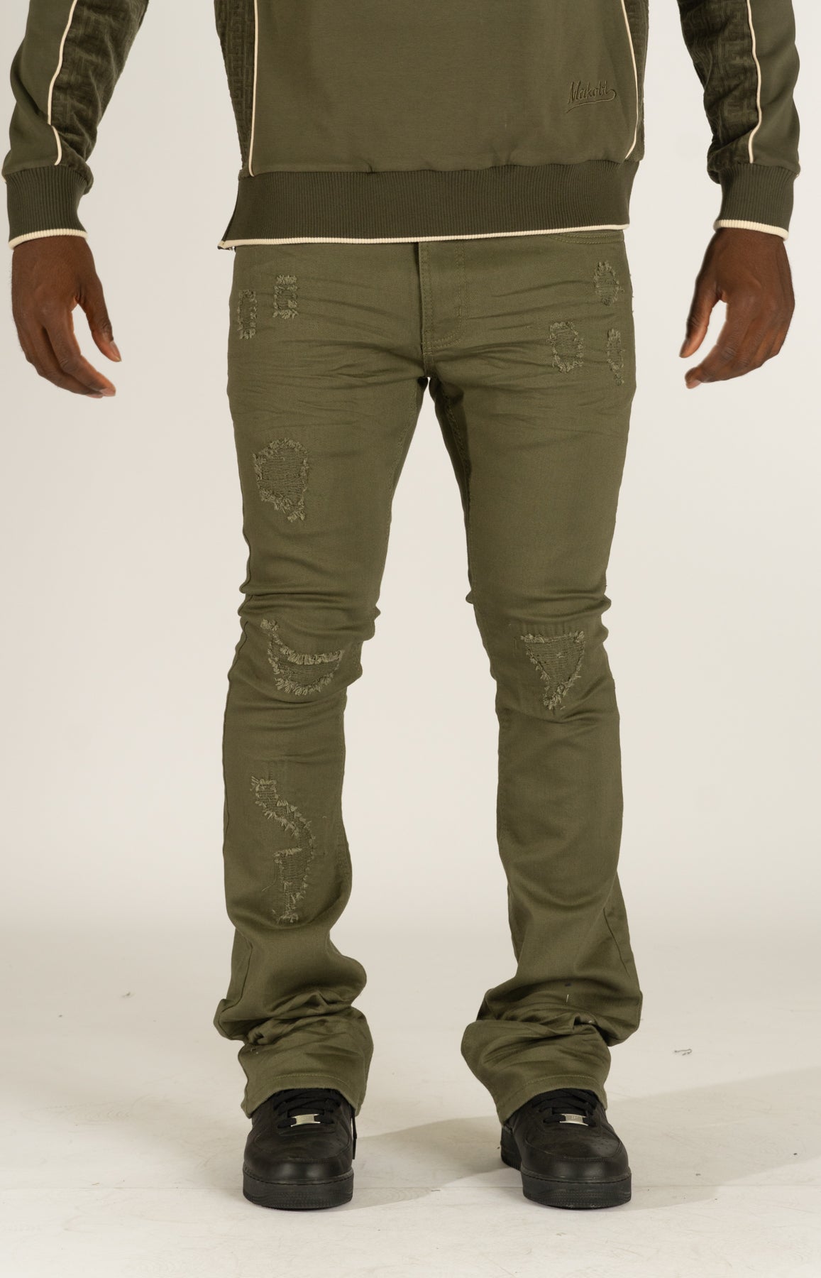 Makobi M1948 Benini Twill Stacked Jeans - Olive