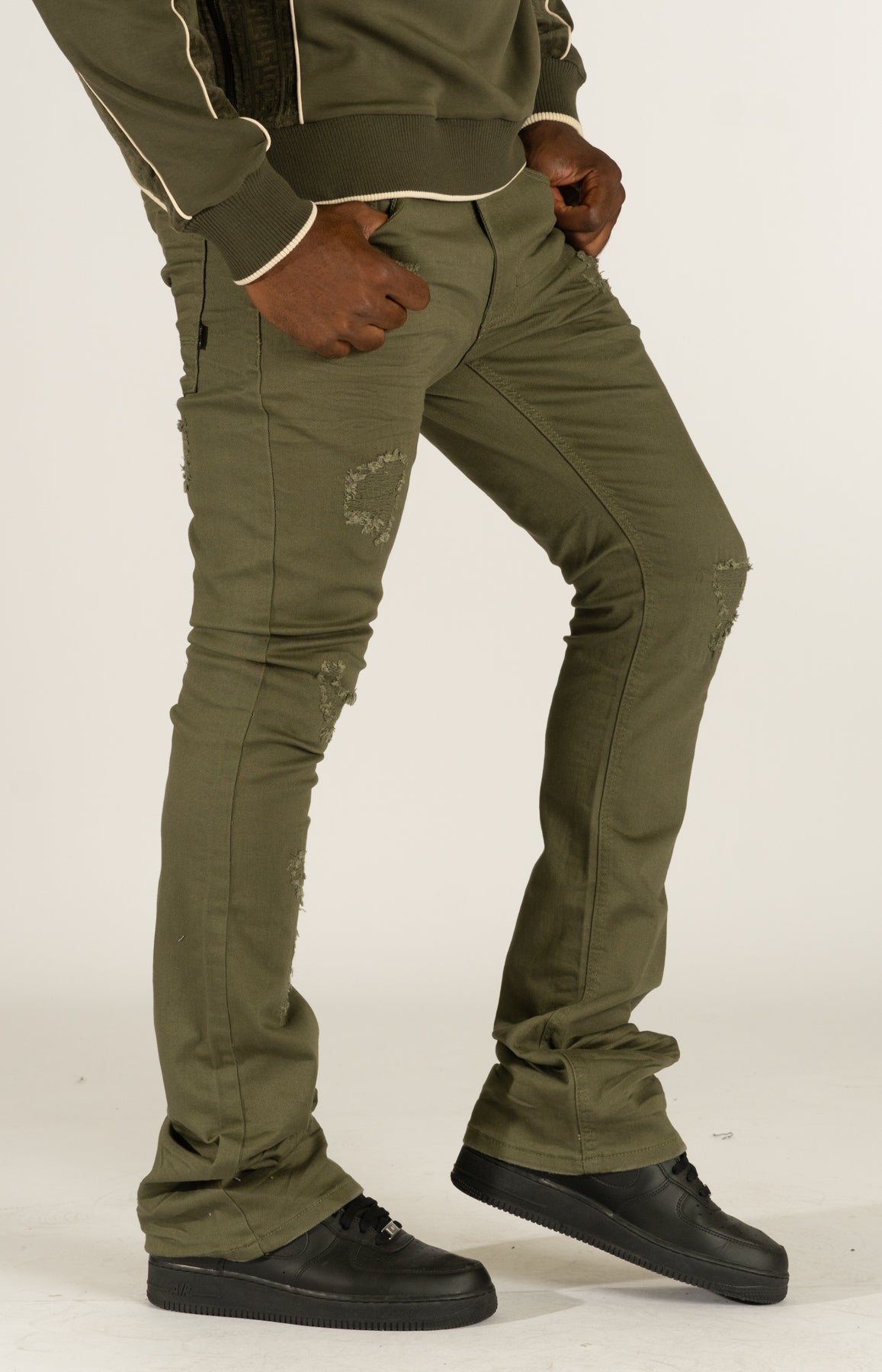 Makobi M1948 Benini Twill Stacked Jeans - Olive