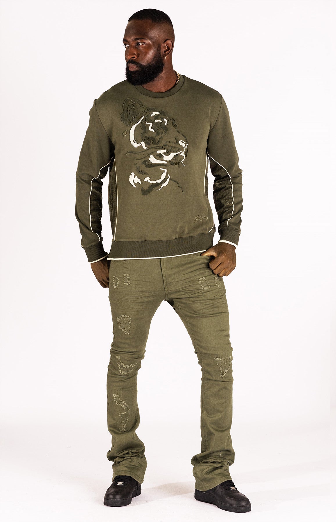 Makobi M1948 Benini Twill Stacked Jeans - Olive