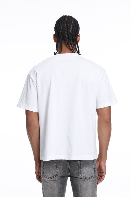 Mens casual graphic tee white blue modern fashion look